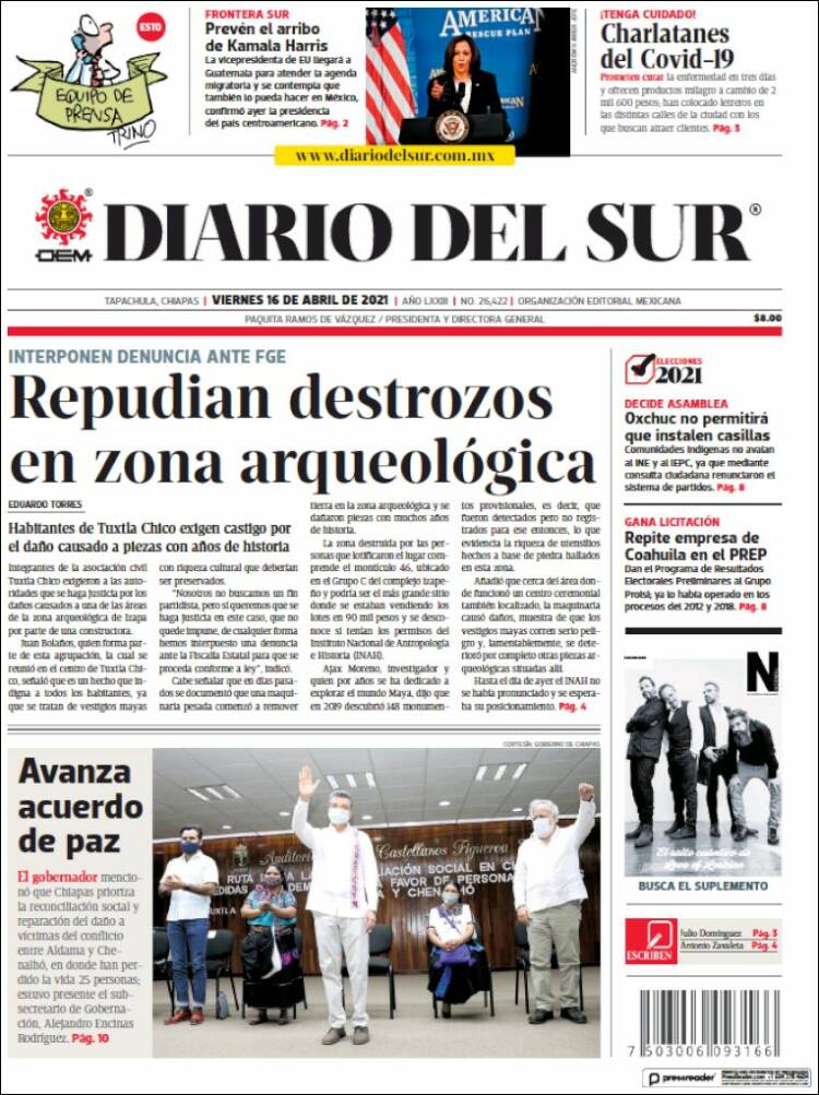 Portada de El Diario del Sur (M&eacute;xico)