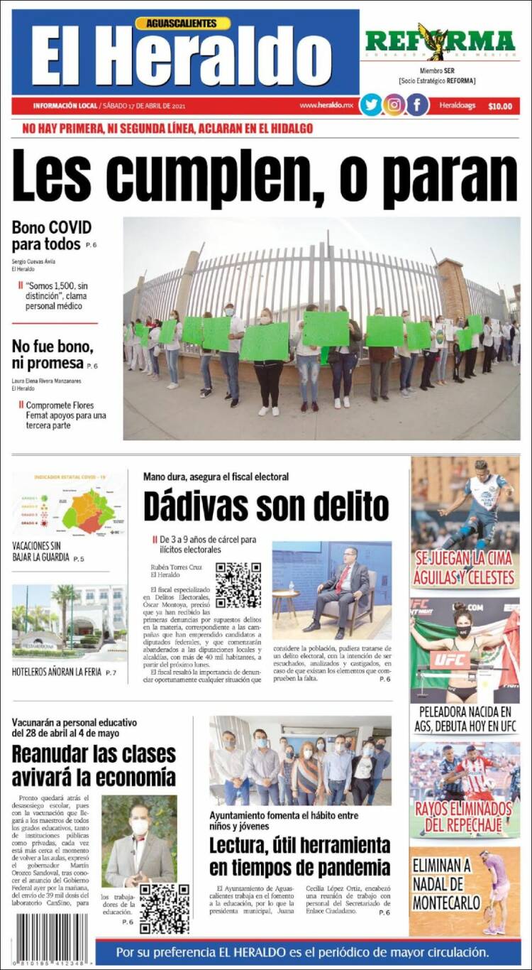 Portada de El Heraldo de Aguascalientes (M&eacute;xico)