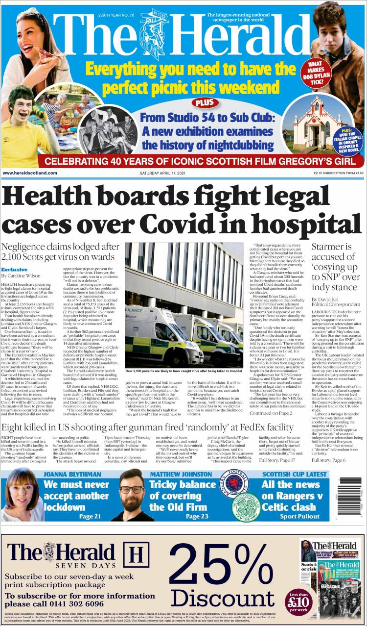 Portada de The Herald (Reino Unido)