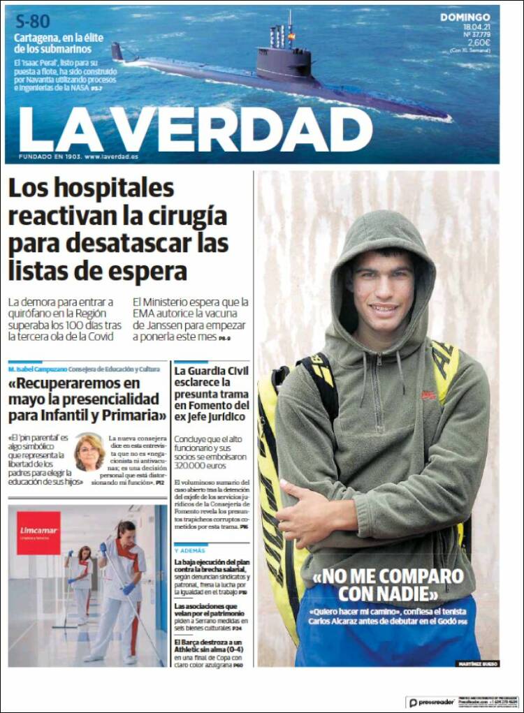 Portada de La Verdad de Murcia (España)