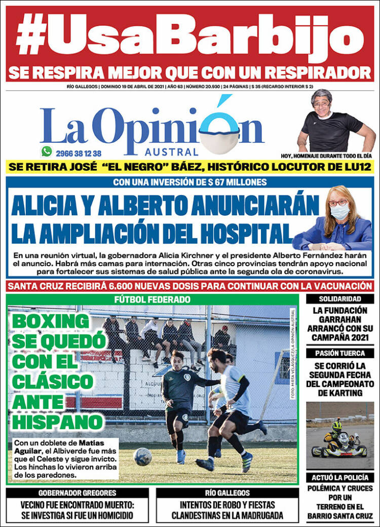 Portada de La Opinión Austral (Argentina)