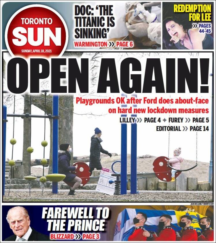 Portada de The Toronto Sun (Canadá)