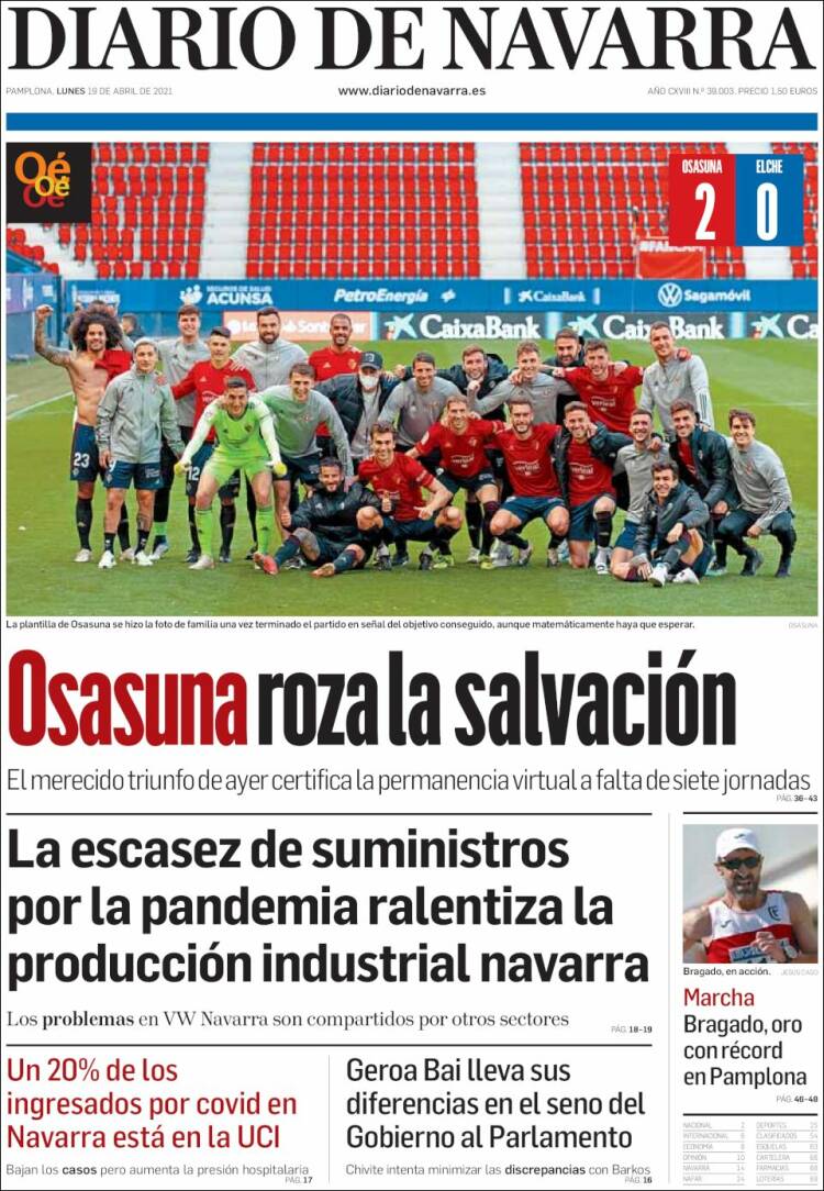 Portada de Diario de Navarra (España)