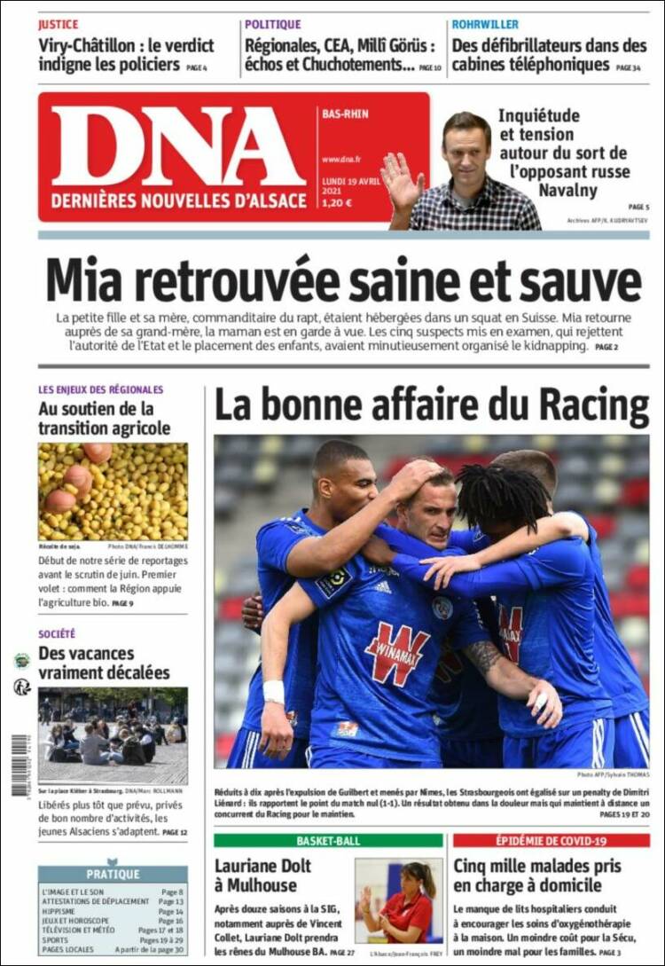 Portada de Les Dernières Nouvelles d'Alsace (Francia)