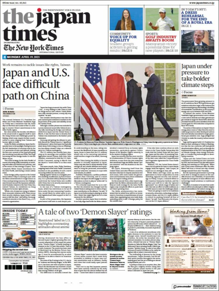 Portada de The Japan Times (Japon)