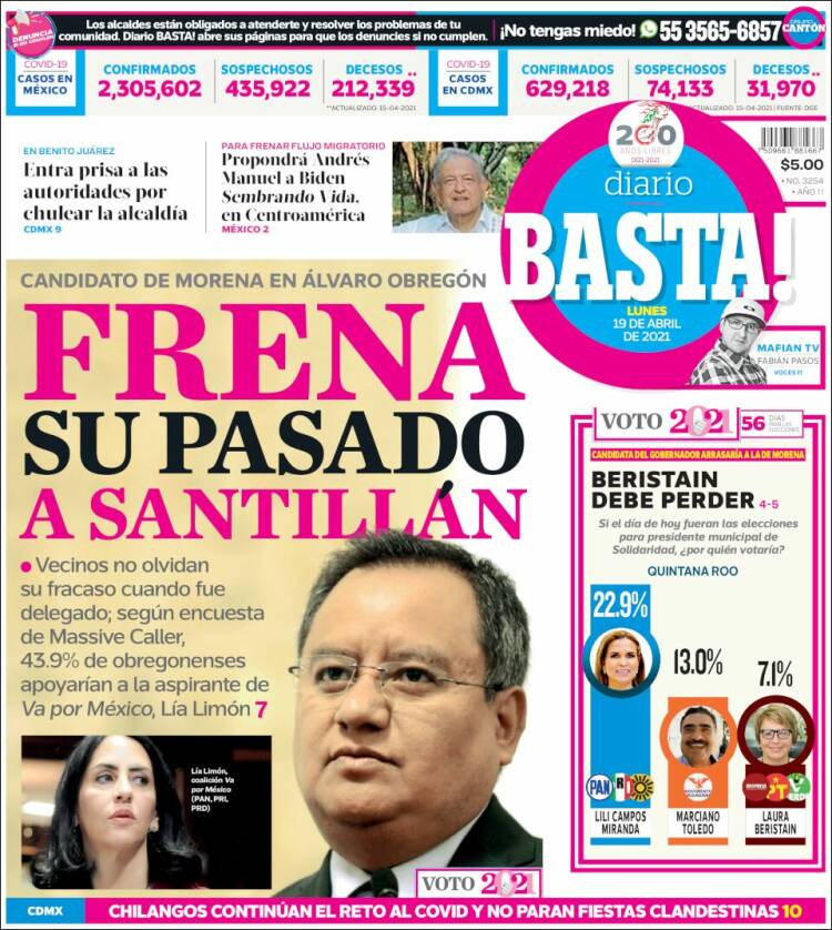 Portada de Diario Basta (Mexique)