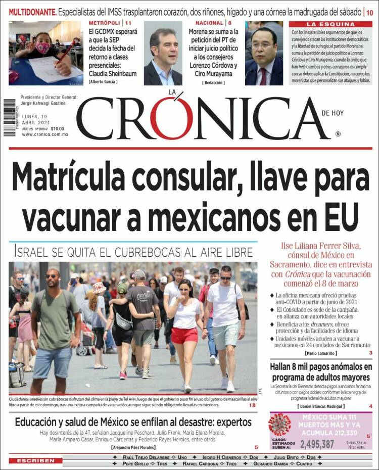 Portada de La Crónica de Hoy (Mexique)