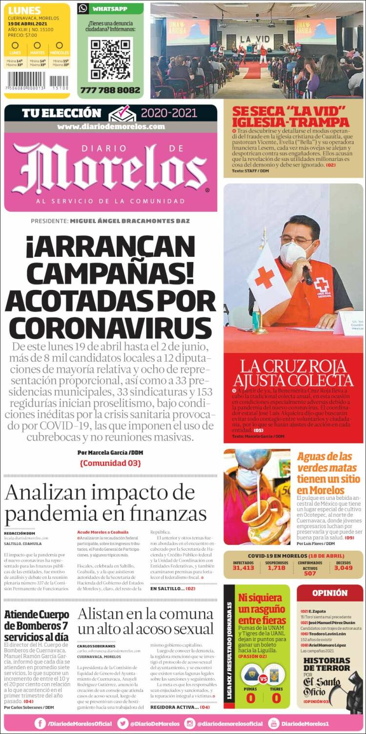 Portada de Diario de Morelos (Mexique)