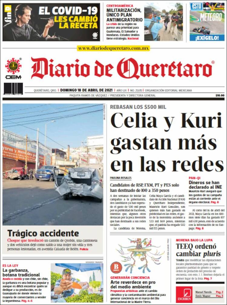 Portada de Diario de Querétaro (Mexique)