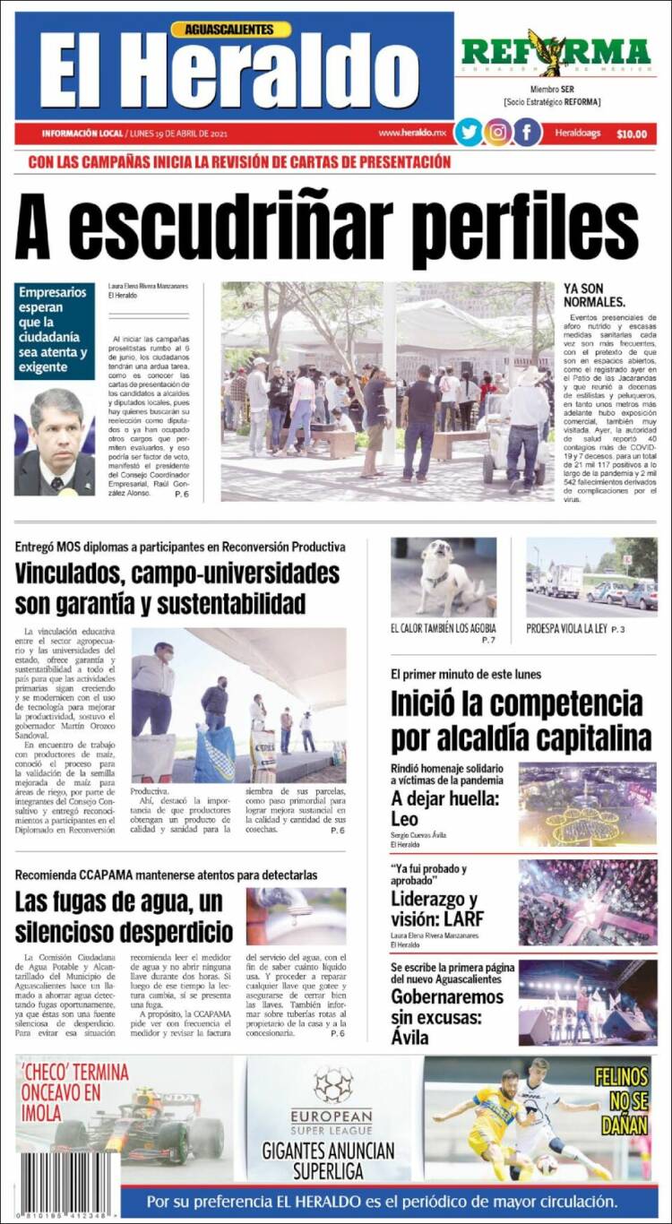 Newspaper El Heraldo de Aguascalientes (Mexico). Newspapers in Mexico.  Today's press covers. Kiosko.net