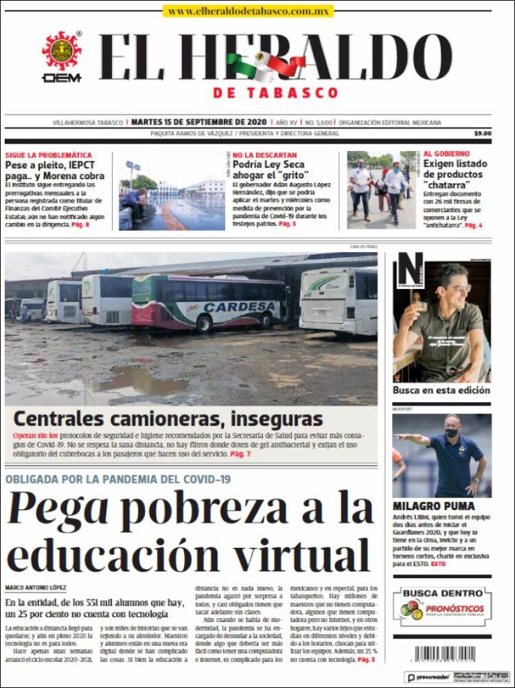 Portada de El Heraldo de Tabasco (Mexique)