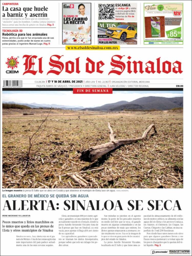 Portada de El Sol de Sinaloa (Mexique)