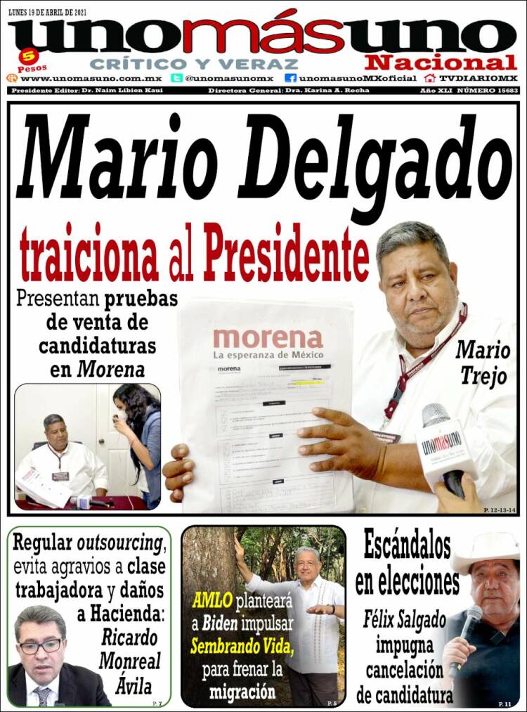 Portada de unomásuno (Mexique)