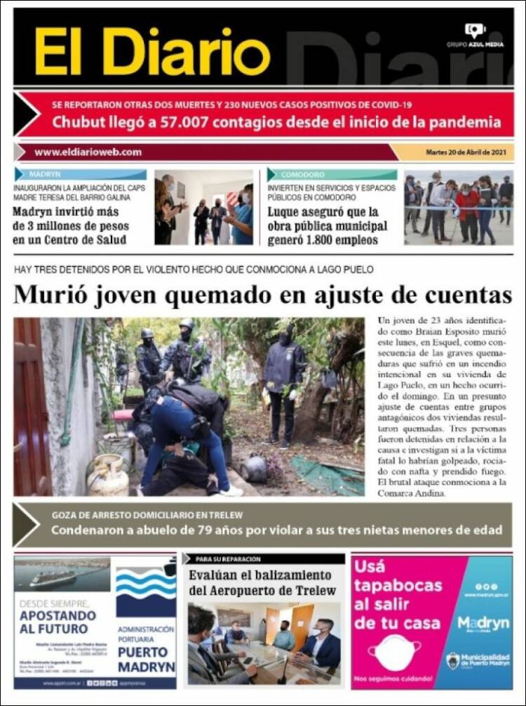 Portada de El Diario de Madryn (Argentina)
