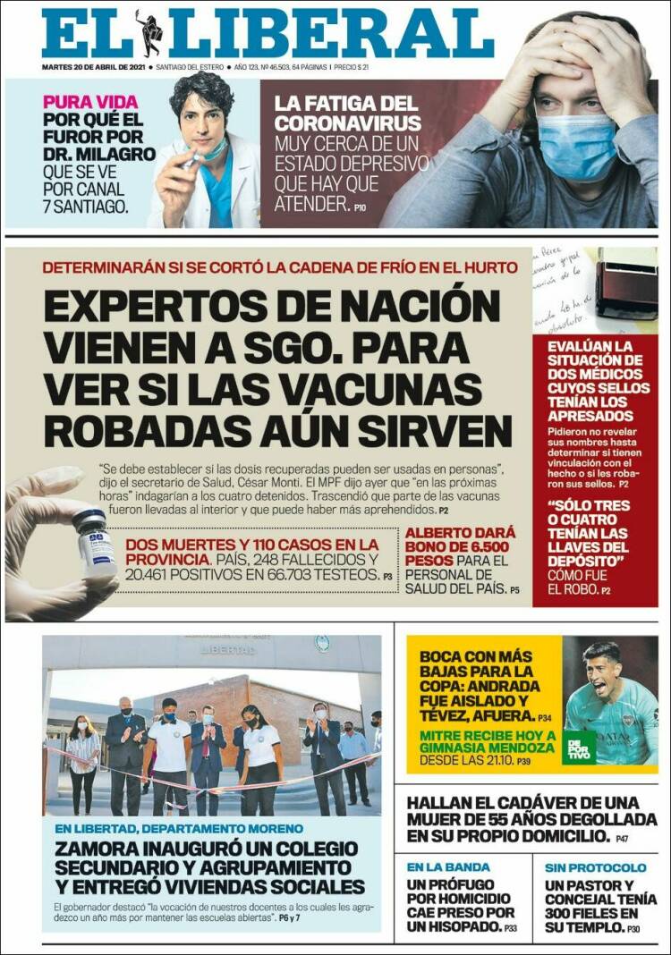 Portada de Diario El Liberal (Argentina)