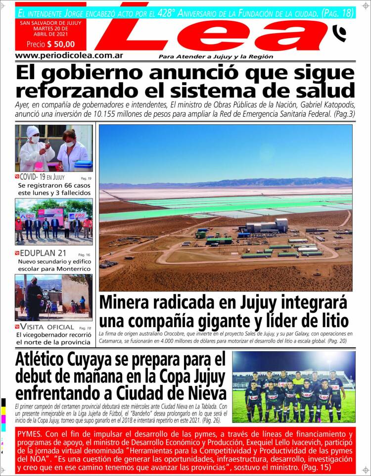 Portada de Periódico Lea (Argentina)