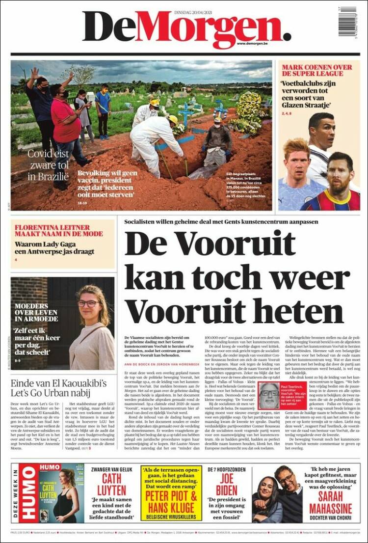 Portada de De Morgen (B&eacute;lgica)