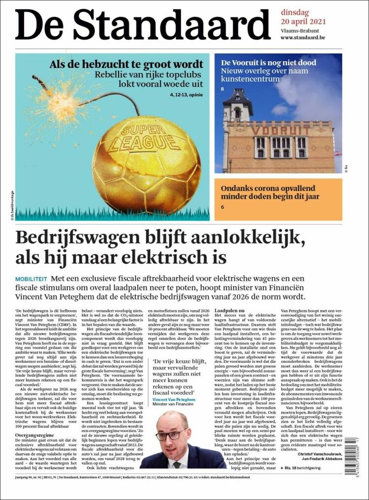 Portada de De Standaard (B&eacute;lgica)