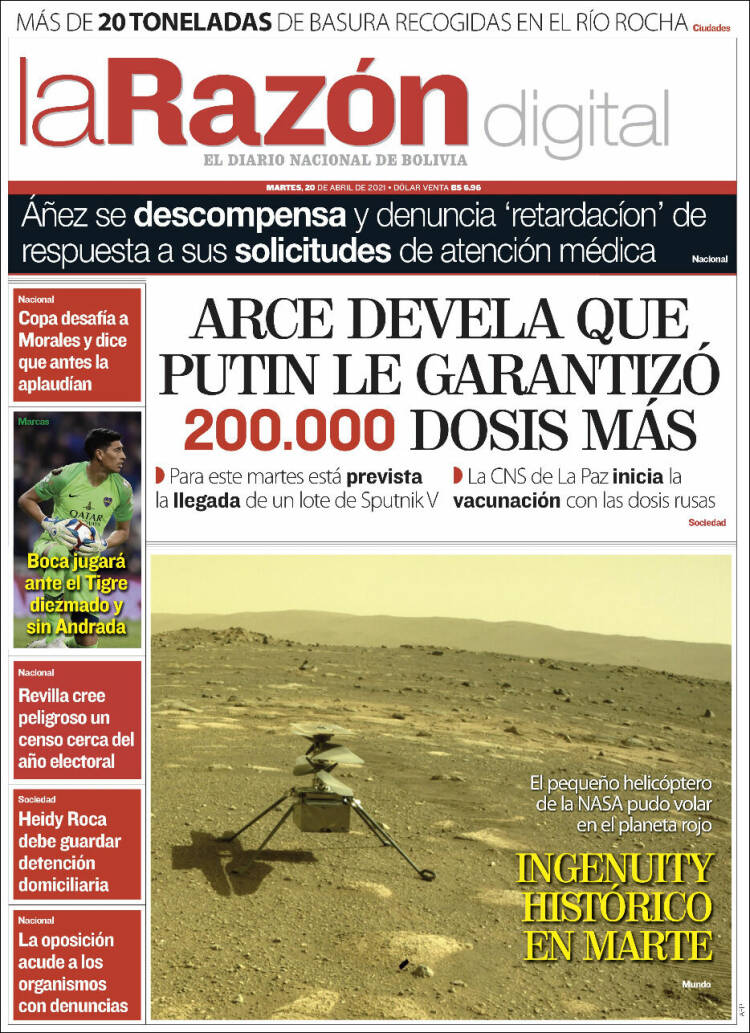 Portada de La Razón (Bolivia)