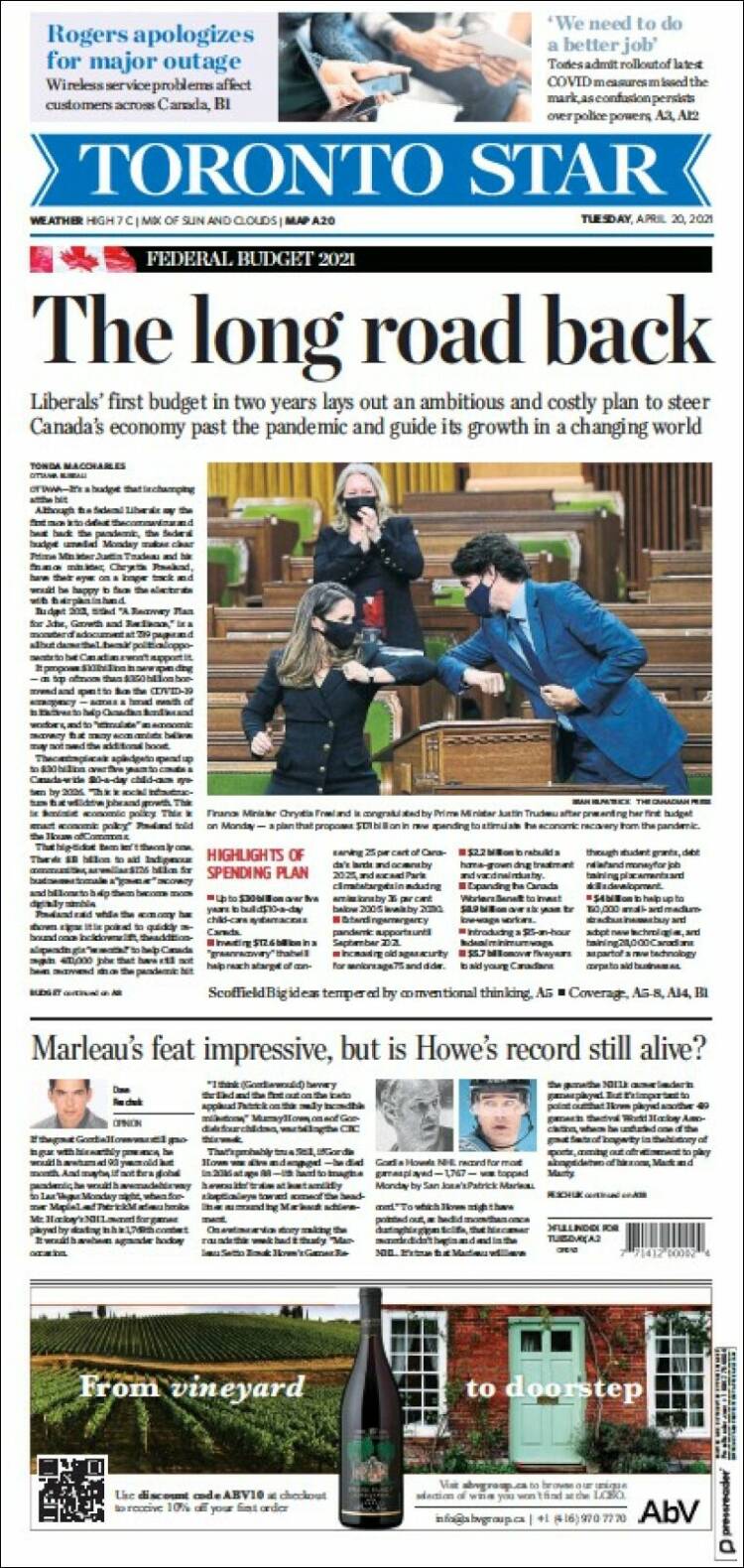 Portada de The Toronto Star (Canadá)