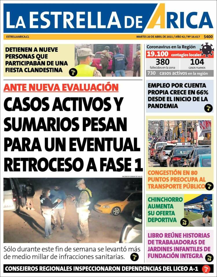 Portada de La Estrella de Arica (Chile)
