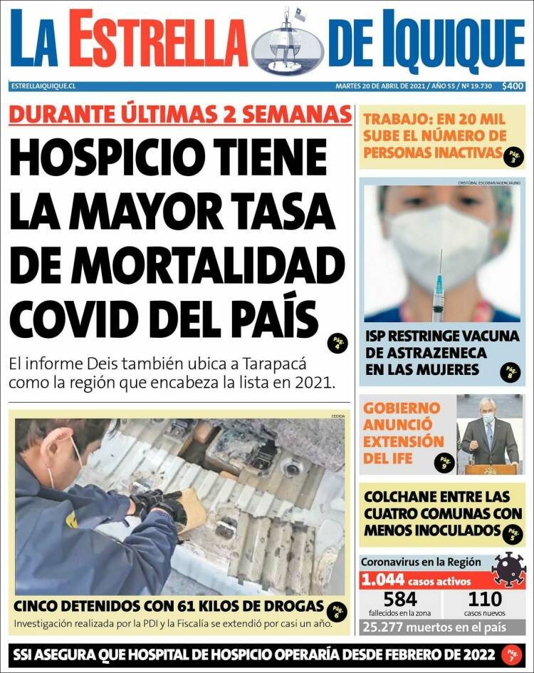 Portada de La Estrella de Iquique (Chile)