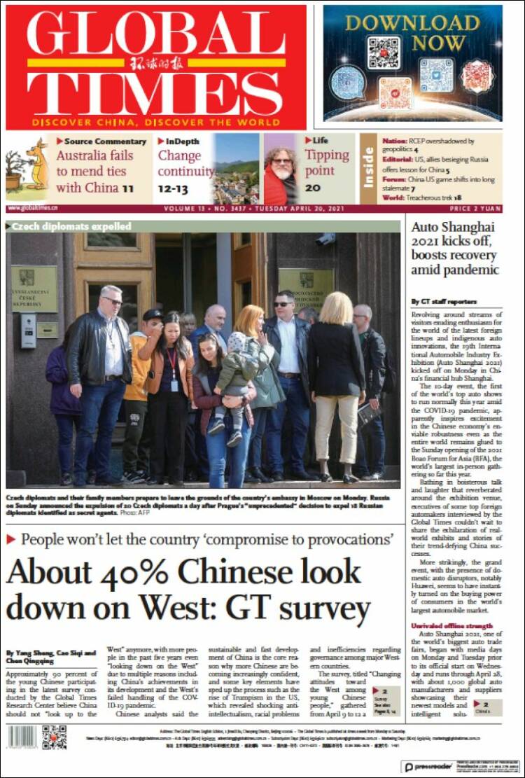 Portada de The Global Times (China)