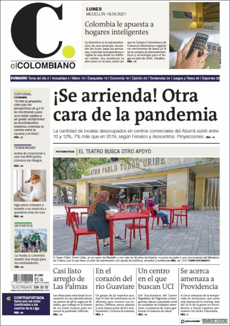 Portada de El Colombiano (Colombia)