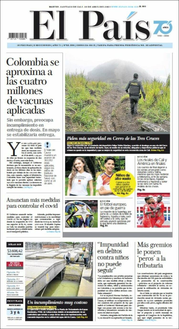 Portada de El País - Cali (Colombia)
