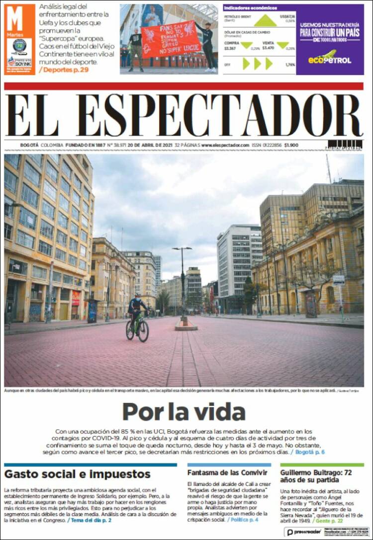 Portada de El Espectador (Colombia)