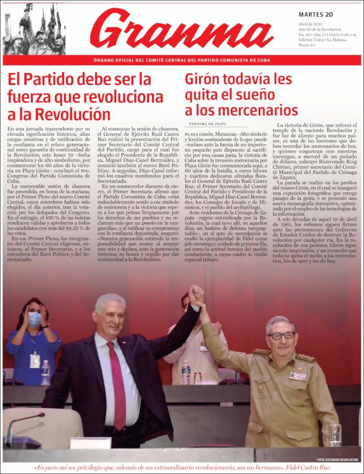 Portada de Granma (Cuba)