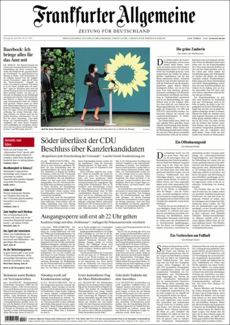 Portada de Frankfurter Allgemeine (Alemania)