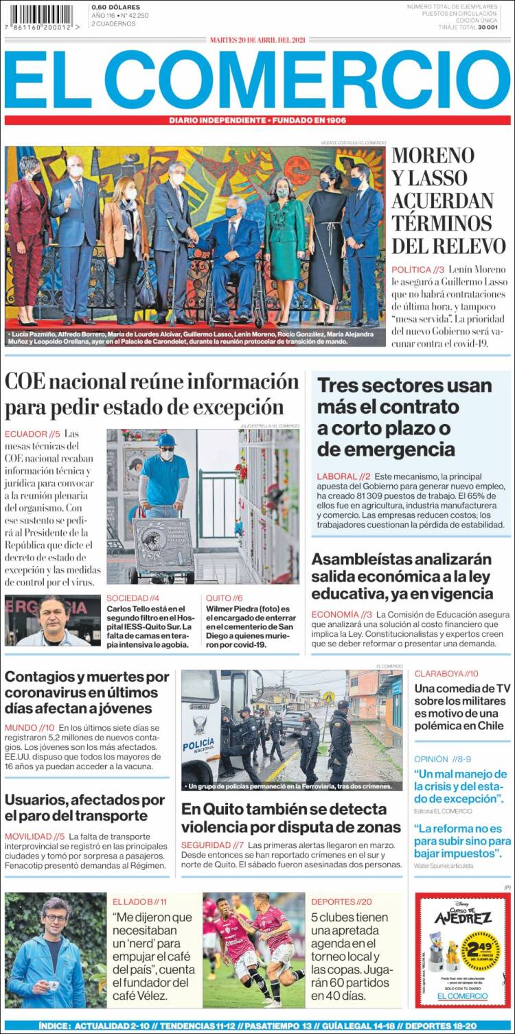 Portada de El Comercio (Ecuador)