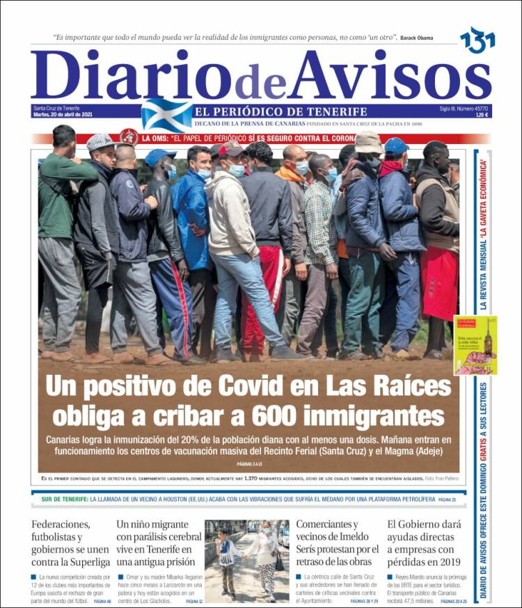 Portada de Diarios de Avisos (España)