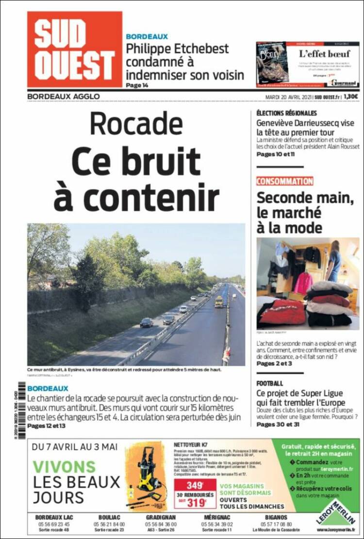 Portada de Sud Ouest (Francia)