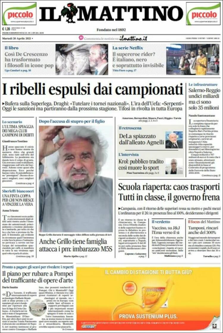 Portada de Il Mattino (Italia)