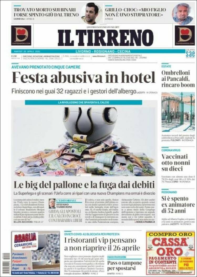 Portada de Il Tirreno (Italia)