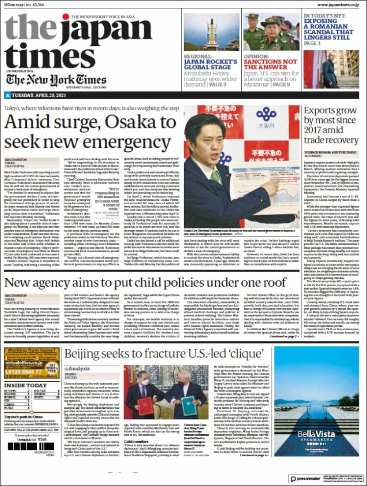 Portada de The Japan Times (Jap&oacute;n)
