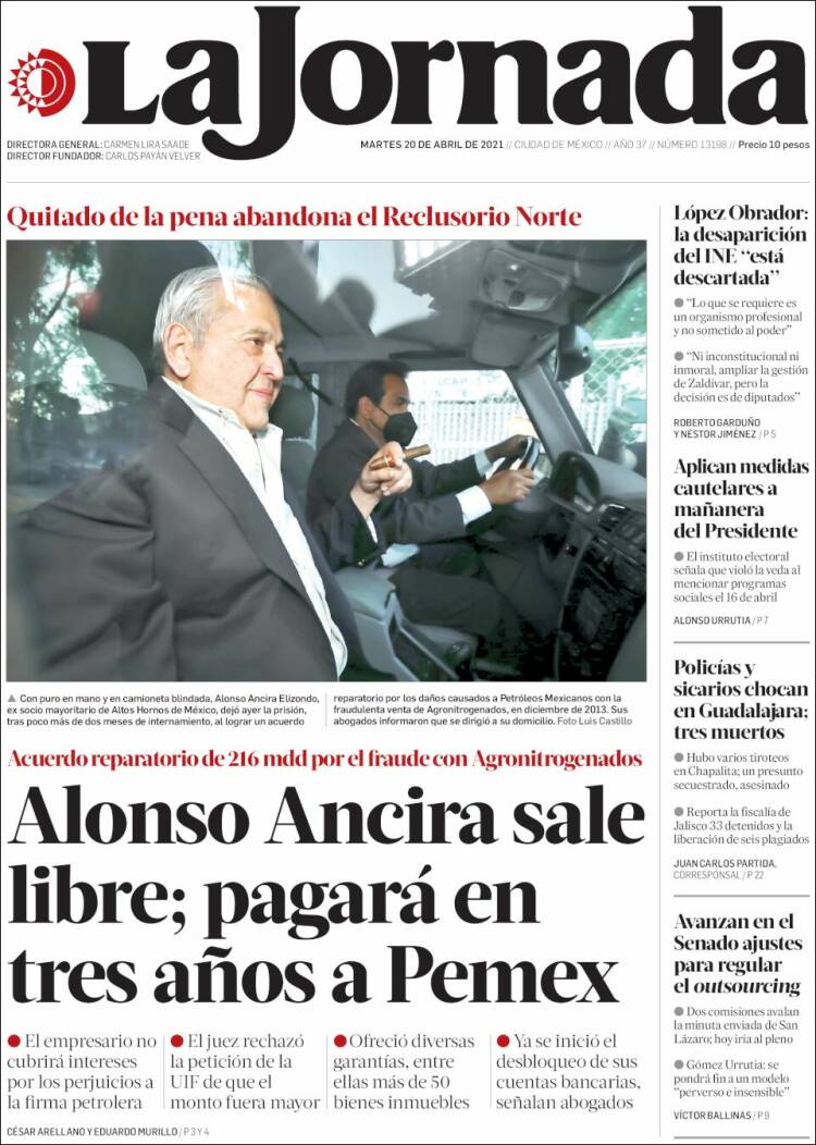 Portada de La Jornada (M&eacute;xico)