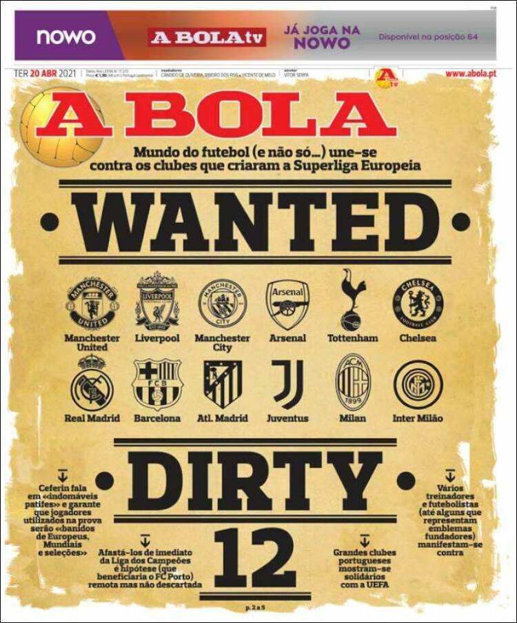 Portada de A Bola (Portugal)