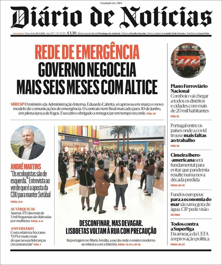 Portada de Diário de Noticias (Portugal)