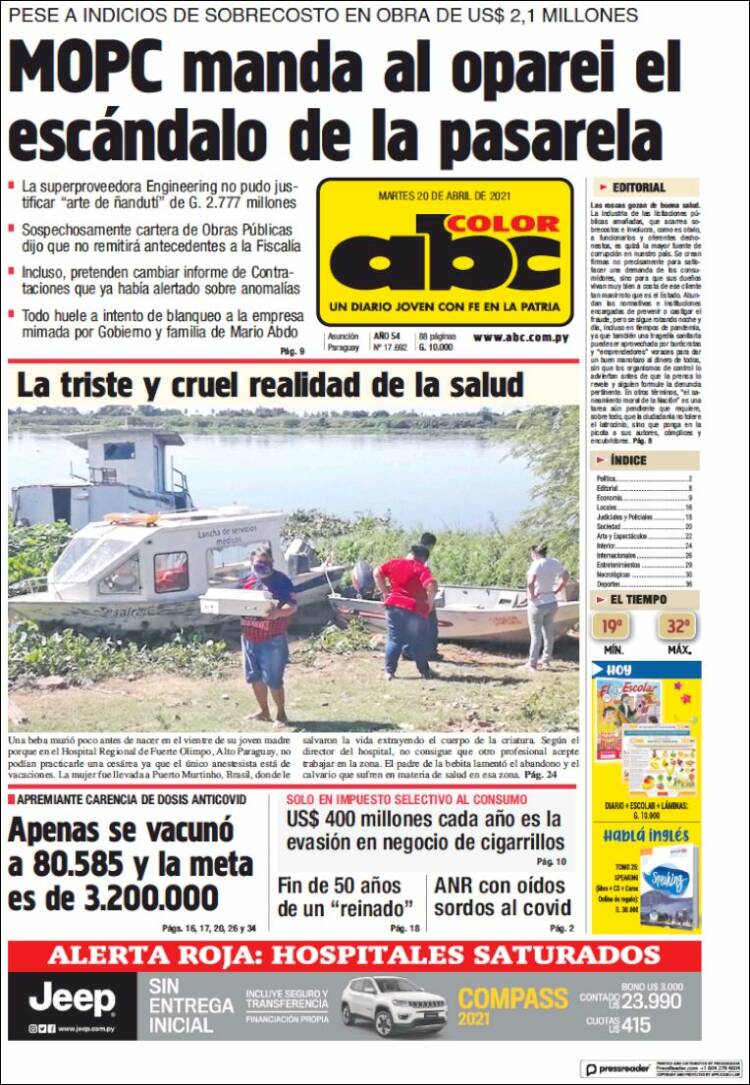 Portada de ABC Color (Paraguay)