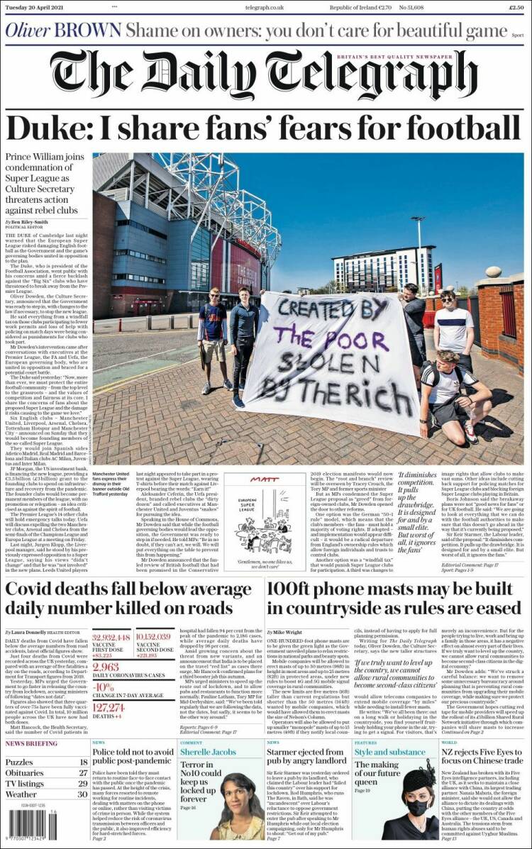 Portada de Daily Telegraph (Reino Unido)