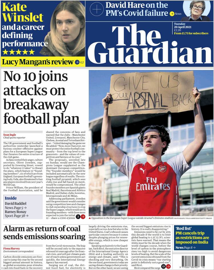 Portada de The Guardian (Reino Unido)