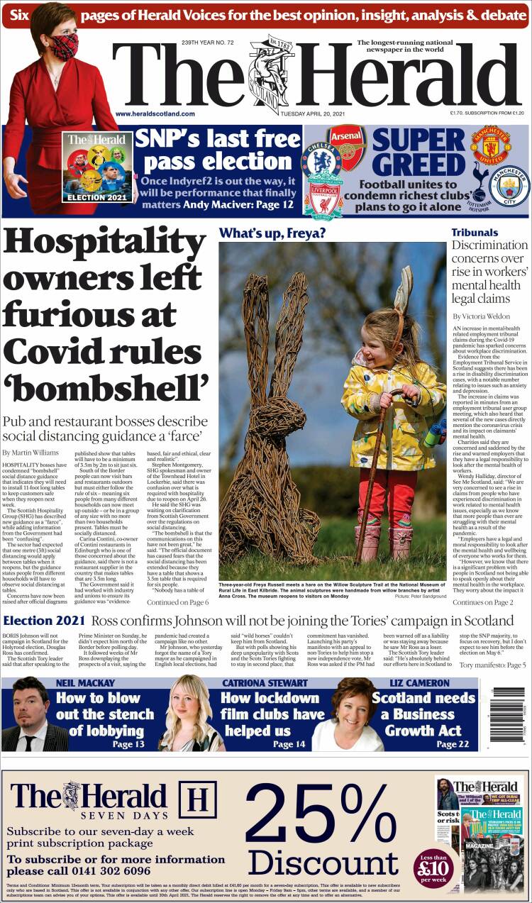 Portada de The Herald (Reino Unido)