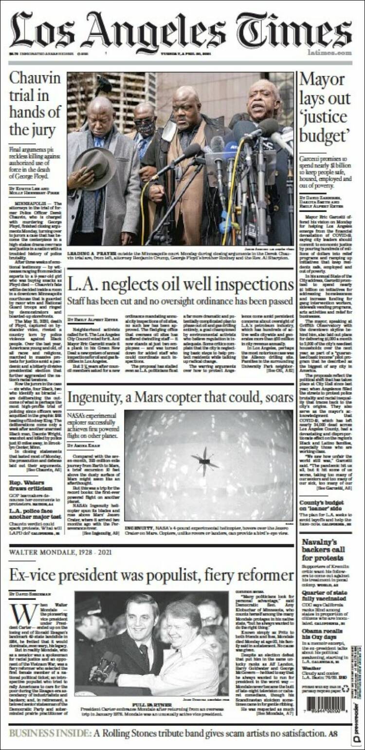 Portada de Los Angeles Times (USA)