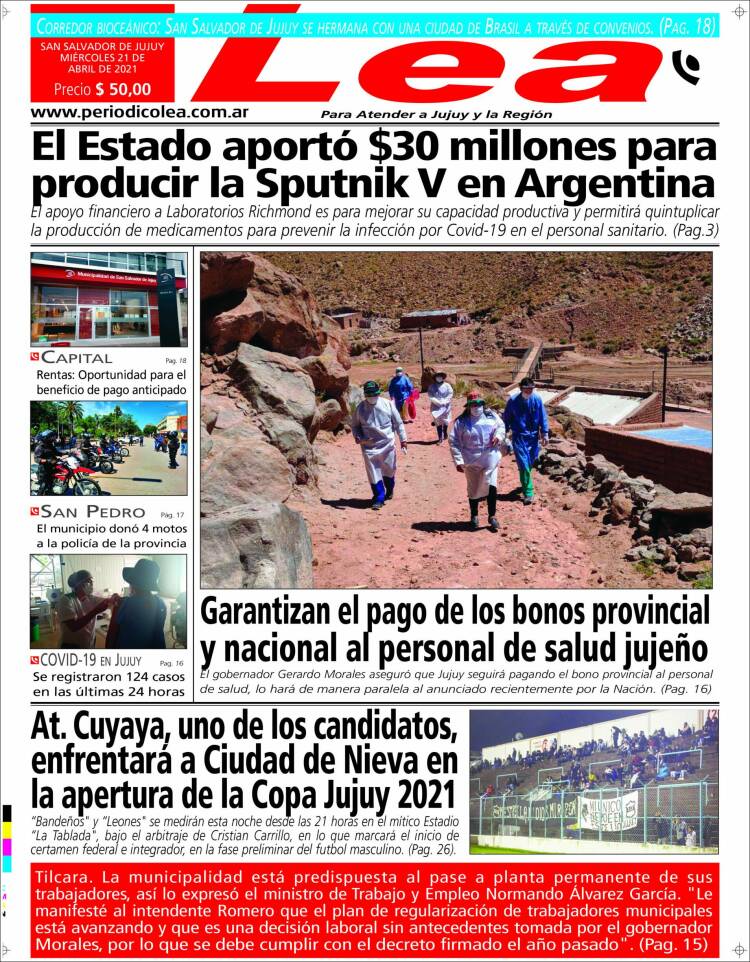 Portada de Periódico Lea (Argentina)