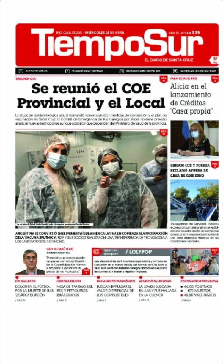 Portada de Tiempo Sur (Argentina)