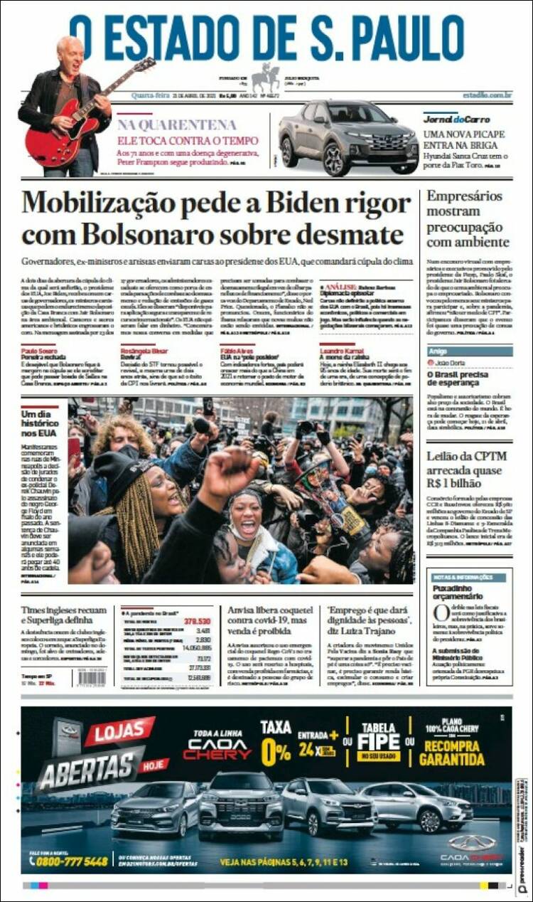 Portada de O Estado de São Paulo (Brasil)