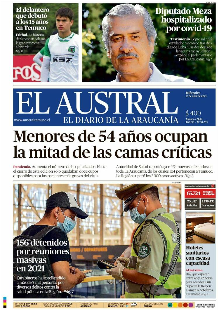 Portada de El Austral de Temuco (Chile)